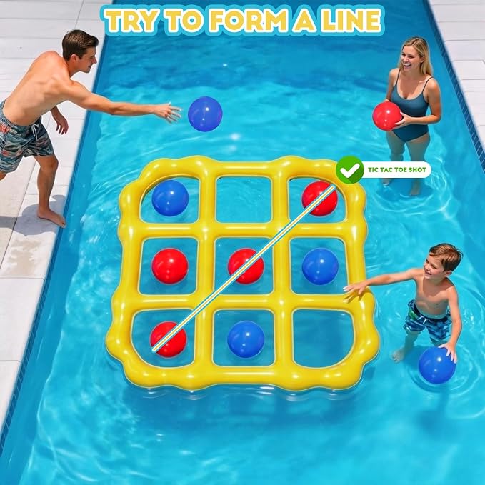 MGparty Pool Toys Games Set, 2-in-1 Inflatable Tic Tac Toe and Ring Toss Game, Outdoor Swimming Pool Party Floats Water Toys for Kids Teens Adults