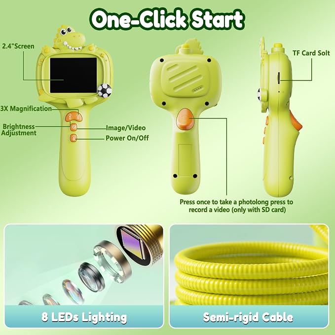 Kids Borescope Camera Toy with Light -STEM Science Educational Toy for 3 4 5 6 7 8 Years Old Boys & Girls Birthday Gift-Discovery & Exploration Toddler Young Child-650mAh Battery Included