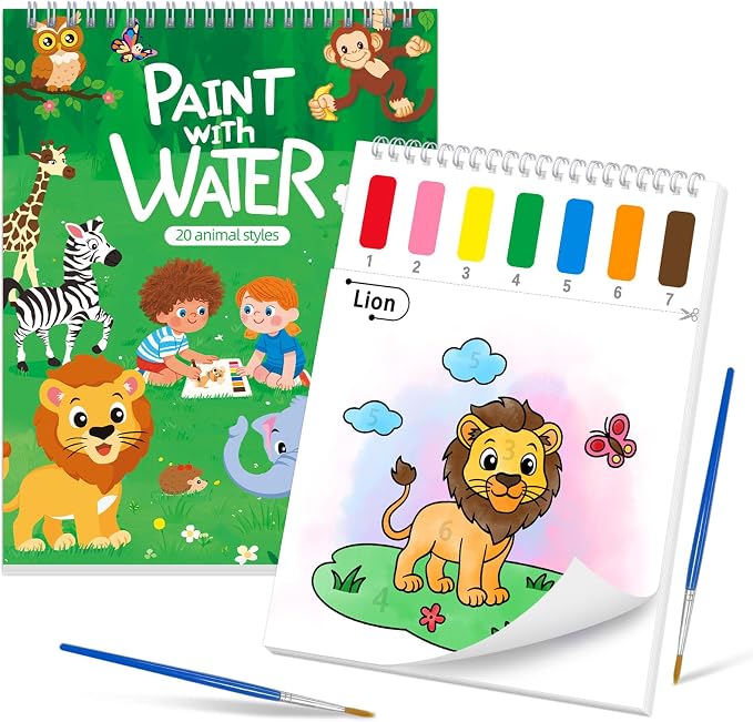 SOCOLER Paint with Water Coloring Books for Toddlers,Animal Theme Mess Free Watercolor Painting Papers for Kids Water Color Paint Kit Art Craft Gift for Ages 1-3, 4-8