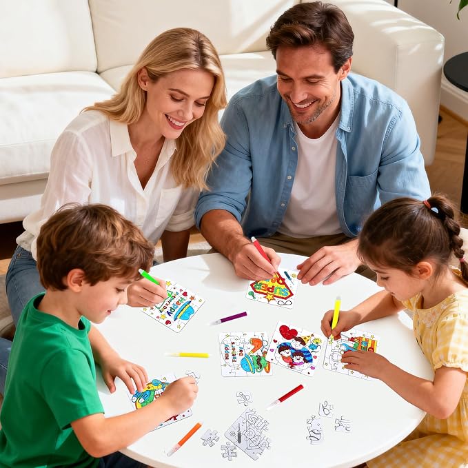 24 Set Fathers Day Crafts for Kids Toddlers Classroom Bulk, Father's Day Arts DIY Jigsaw Puzzle with Shirt Hat Tool, June Best Dad Activities for School Gifts Coloring Games Paper Toy projects