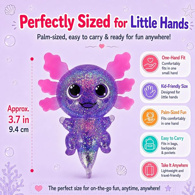 Axolotl Squishy Stress Ball, Soft TPR Slow Rising Squeeze Toy, Cute Axolotl Fidget Toy for Stress Relief, Anxiety Calming Sensory Toy for Kids Adults(Purple BigEars Axolotl)