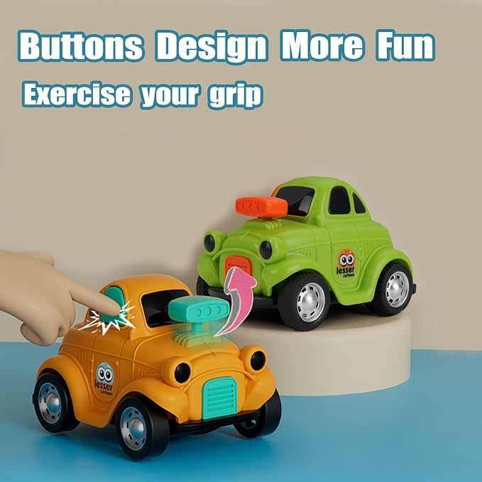 Inertial Push and Go Cartoon Car Toys for Toddlers Baby | Friction Powered Race Vehicles for Kids, 1st Birthday Gift for Boy Girl