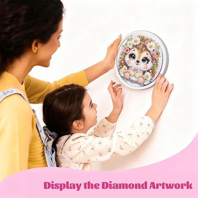 Gemozaic Hedgehog Diamond Art Kits for Kids Ages 8-12, Round Frame, 8x8 in | Cute Animal Diamond Art Paitning for Kids 10 Year Old, Easy Kid Big Gem Painting, DIY Arts and Crafts for Girl Birthday Gift