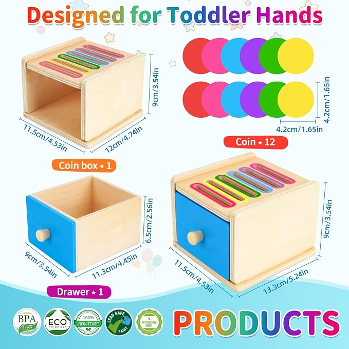 FCSONU Toddlers Montessori Coin Box Toys for 1 2 3 Year Old Boys Girls Baby | Learning Color Sorting Toys | Sensory Toys | Fine Motor Skills Toys for Toddlers 1-3, Easter Christmas 1st Birthday Gifts 12M