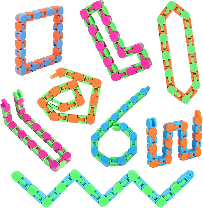 8Pcs Fidgets Wacky Tracks Fidget Toys for Kids Classroom Students Gifts School Prizes Christmas Stocking Stuffers Sensory Autism Snap Fidget Click Snake Toys for Adults Travel Stress Relief ADHD