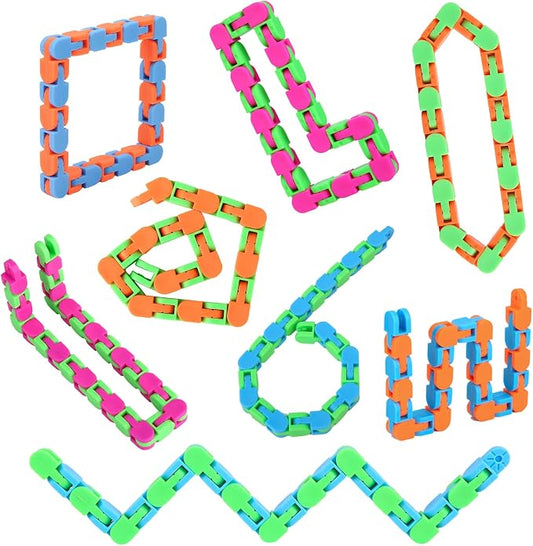 8Pcs Fidgets Wacky Tracks Fidget Toys for Kids Classroom Students Gifts School Prizes Christmas Stocking Stuffers Sensory Autism Snap Fidget Click Snake Toys for Adults Travel Stress Relief ADHD