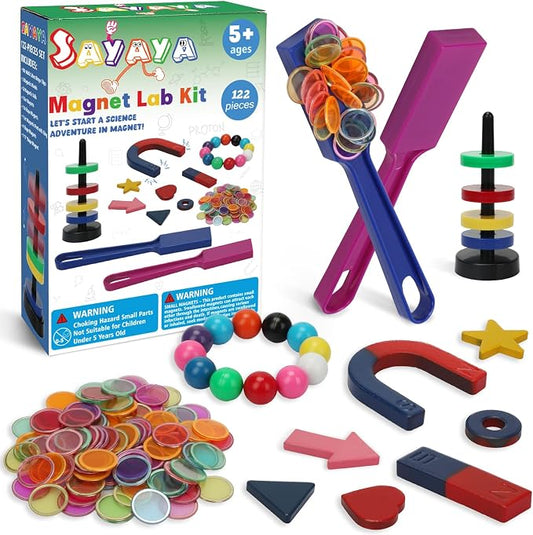 SAYAYA 122 PCS Magnetic Science Kit for Kids - Magnetic Balls, Bingo Wands with Chips, STEM Learning Set Magnet Toys for Classroom, Back to School Supplies, Educational Activities Gift for Boys Girls