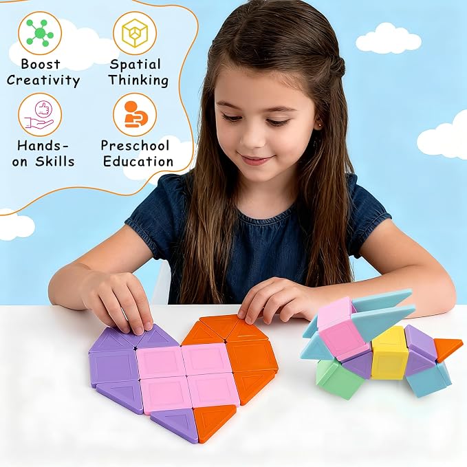Magnetic Tiles,60PCS Magnetic Building Blocks with Metal Storage Box,Magnetic Tiles for Kids Ages 3+,Magnet Tiles for Boys & Girls(Macaron)