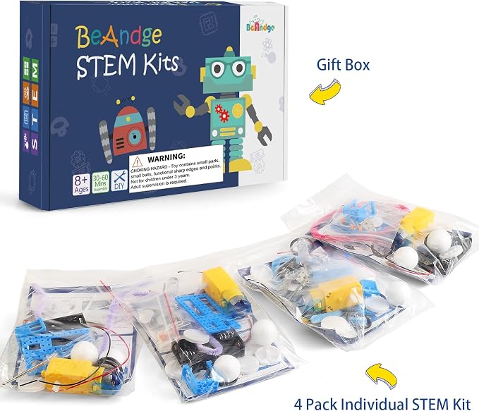 4 Set Bulk Craft Robot Kits for Kids, STEM Building Toys for ages 6-8 8-13 | STEM Robotics Science Kits for 1st 2nd 3rd Grade, Classroom Activities Projects Toys Gifts for 6 7 8 9 10 12 13 Year Old