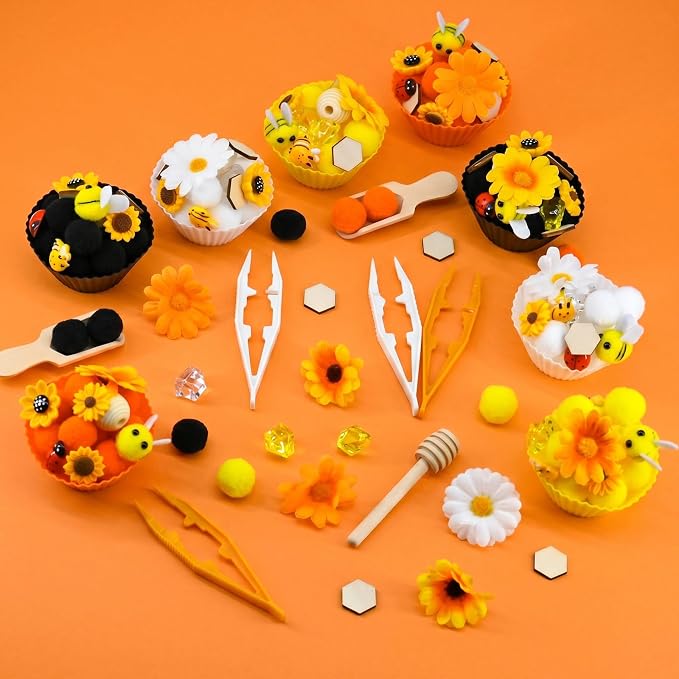 207 Pcs Sunflower Sensory Bin Items Summer Counting Sorting Sensory Bin Filler Fine Motor Sunflower Bee Counts for Summer Counting Sorting