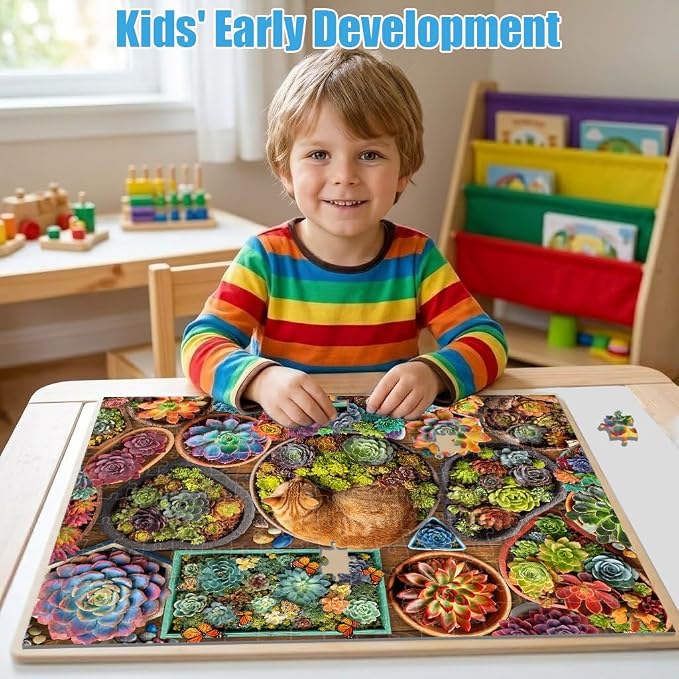 200 Pieces Jigsaw Puzzles for Kids and Adults-Succulent and Cat Puzzle | 200 Large Pieces 15" x 19" Jigsaw Puzzles,Puzzles for Kids Ages 6-12,Casual Entertainment Toys for Kids Teens Seniors