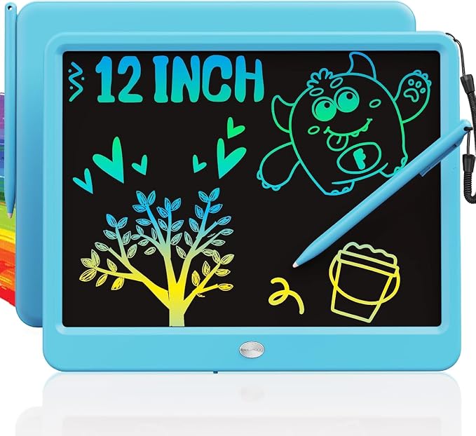 12 Inch LCD Writing Tablet for Kids, Coloring Drawing Pad, Mess Free Doodle Board, Airplane Travel Toys for Boys and Toddlers, Road Trip Essentials, Gifts for 3 4 5 6 7 8 Year Old Girls(Blue)