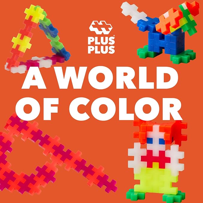 PLUS PLUS Big 100 Piece, Neon Color Mix - Large Blocks for Toddlers | Quiet Stem Toys for Toddlers, Prek Classroom Essentials, Waffle Blocks Jumbo, Stem Bins for Classroom, Sensory Bins