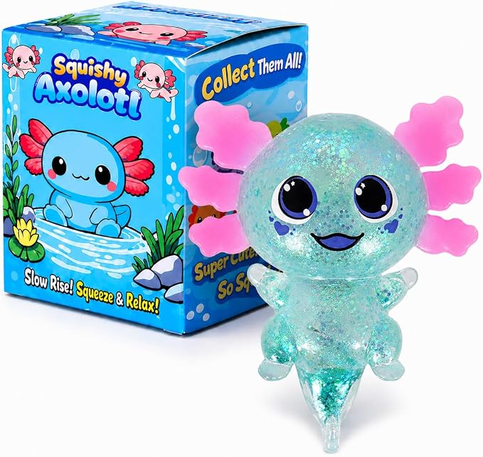 Axolotl Squishy Stress Ball, Soft TPR Slow Rising Squeeze Toy, Cute Axolotl Fidget Toy for Stress Relief, Anxiety Calming Sensory Toy for Kids Adults(Green BigEars Axolotl)