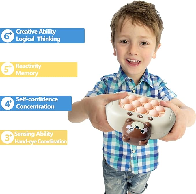 Intoypad Pop The Target! Handheld Speed Push Fidget Game Machine Bear | A Fun Multiplayer Game Sensory Fidget ADHD Autism Toys Birthday Gifts for 6 7 8 9 10 11 12 Years Old Kids Road Trip Car Games