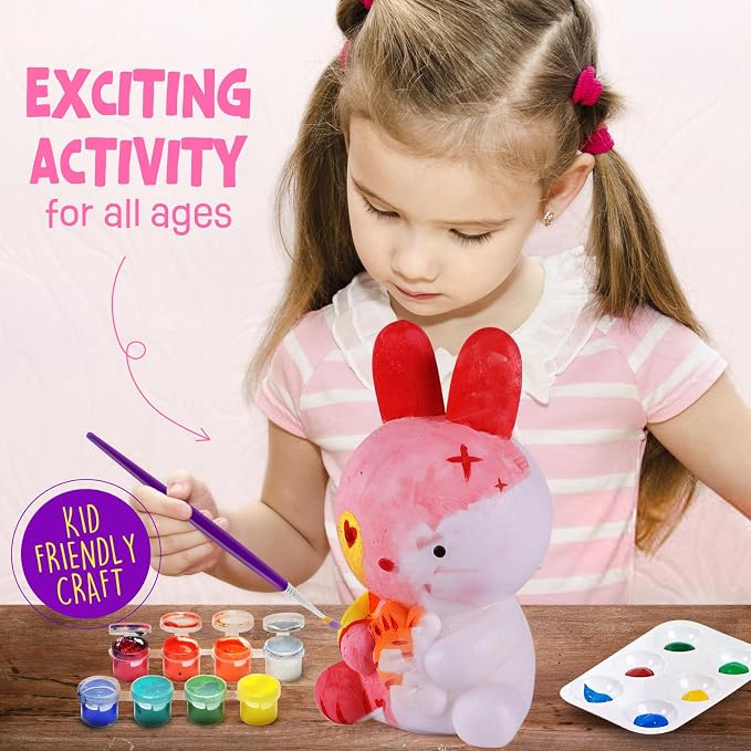 Paint Your Own Bunny Lamp Kit, Crafts for Kids Ages 6-12, Gifts for Girls | Bunny painting kit with paints and 3D night light; DIY arts and crafts activity and birthday or Easter gift for kids