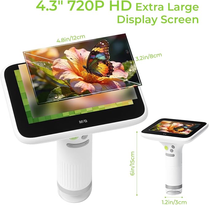 1000X Handheld Digital Microscope for Kids, 4.3" Large LCD Screen Rechargeable Portable Microscope, Take Photos & Videos, Outdoor Exploration Gift for Boys & Girls, Works with Windows & Mac