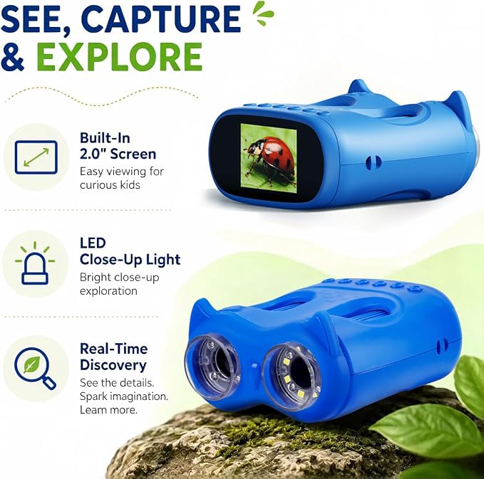 2-in-1 Kids Microscope & Telescope, STEM Science Explorer Toy Gift Age 5-10 | From Close-up Details to 10X Distant, Photo Video Capture, Ideal Educational Birthday Kits for Boys Girls Outdoor Nature Game