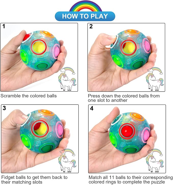 Magic Rainbow Puzzle Ball, Fidget Ball Puzzle Brain Teaser Fidget Toy for Boys & Girls- Birthday Party Easter Valentines Christmas Stocking Stuffers for Kids Teen & Adults(Blue)