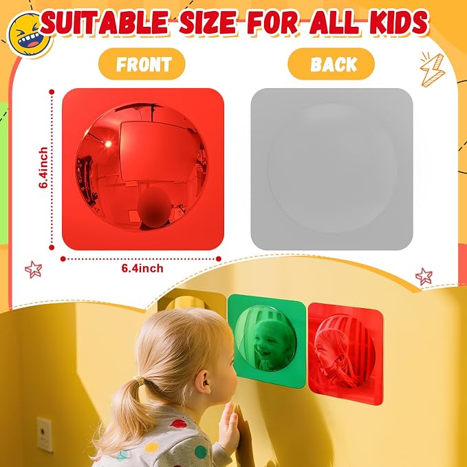 Geiserailie 3 Pcs Sensory Wall Bubble Mirrors, 6 x 6 Inch, CPC Certified | Colorful Acrylic Convex Mirrors, Sensory Room Must Haves, Classroom Learning Tool, Calming Corner, Preschool Activity