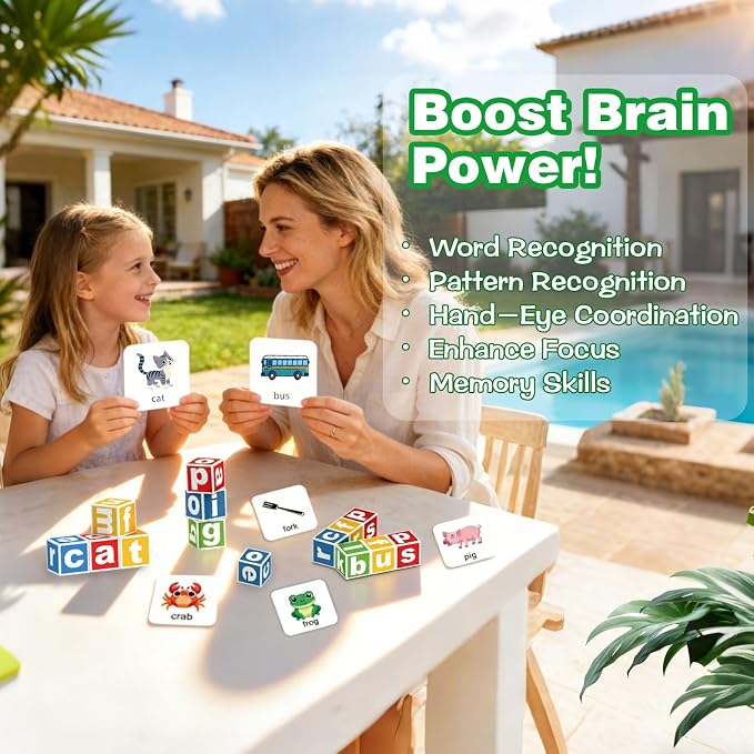Alphabet Puzzle Matching Game, 16 ABC Blocks Word Memory Game with 40 Cards, Preschool Letter Recognition Learning & Educational Toys for Toddlers & Kids Ages 3 and up, 2-4 Player