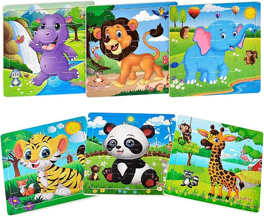 Puzzles for Kids Ages 3-5 Toddler Wooden Toys Montessori Learning Education Preschool Sets Games for Boy Girl 3 4 5+ Years Old, Pack of 6 (20 Pieces)