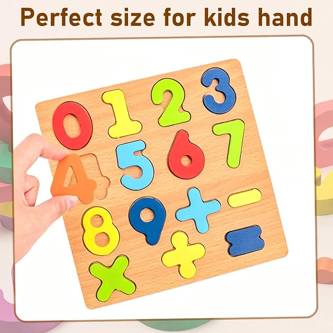 Wooden Puzzles for Toddlers, 2 Pcs Alphabet & Number Shape Wooden Puzzles | Natural Wood Material, Bright Colors, 15 numbers puzzles, 26 English alphabet puzzles, for kids ages 3 4 5