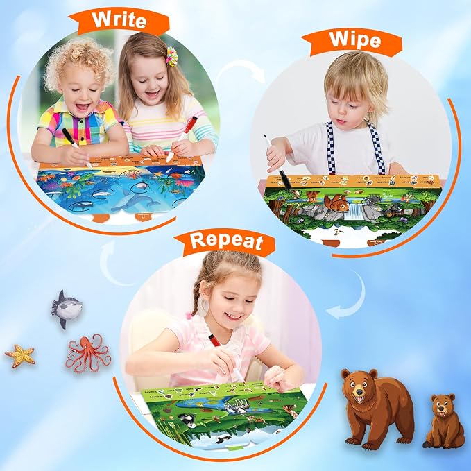 Search and Find Books for Kids 3-5, Reusable Preschool Learning Activities, Perfect Road Trip Car Airplane Games, Educational Toys, Busy Books for 3 4 5 6 Year Old Boys Girl Christmas Birthday Gifts