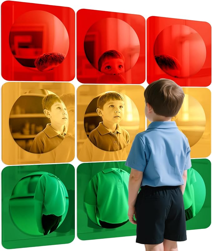 Geiserailie 9 Pcs Sensory Wall Bubble Mirrors, 10 x 10 Inch, CPC Certified | Colorful Acrylic Convex Mirrors, Sensory Room Must Haves, Classroom Learning Tool, Calming Corner, Preschool Daycare Activity