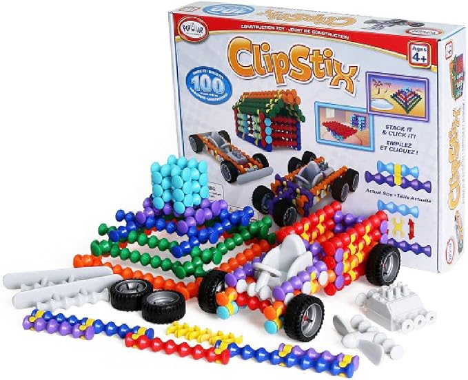POPULAR PLAYTHINGS Clipstix Building Sticks Kit, 100 Piece, Playstix | Construction Stem Building Gift, Playstix, for Boys & Girls, for Kids