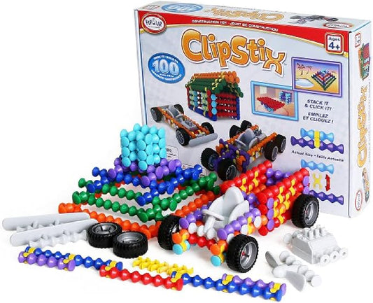 POPULAR PLAYTHINGS Clipstix Building Sticks Kit, 100 Piece, Playstix | Construction Stem Building Gift, Playstix, for Boys & Girls, for Kids