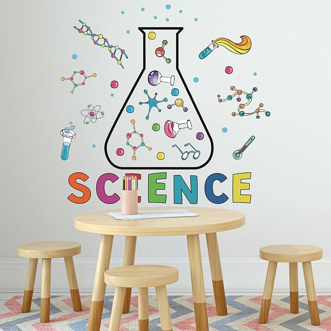 LHIUEM Science Biology Lab Backdrop Wall Decal Steam Bulletin Board Sticker | Science Education Wall Mural Decorations Funny Science Classroom Decor Scientific Method Poster for Kids Classroom Laboratory