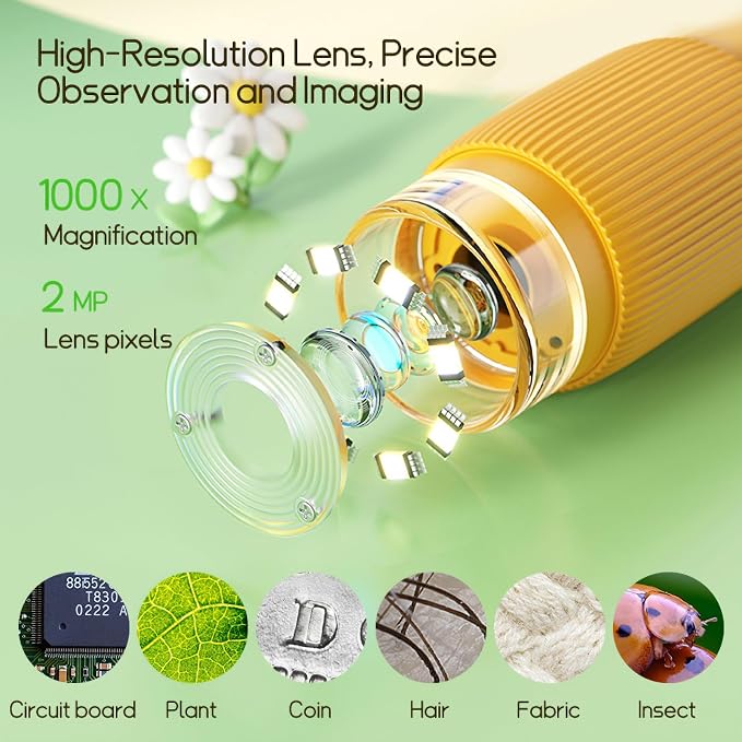 WINWEND Kids Microscope Pocket Microscope -1000X Portable Microscope for Kid | Photo and Video Mini Microscopes | 2'' Digital Little Scientist Microscopes for 3-10 Age Years Old Boys Girls Toys Gifts