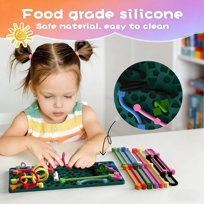 2PCS Sensory Activity Board, Silicone Fidget Toys for Calming and Stress | Autism Quiet for Adults, Toddler Sensory Toys for ADHD, Road Trip Essentials for Kids, Portable Travel Bag & 24 Strings