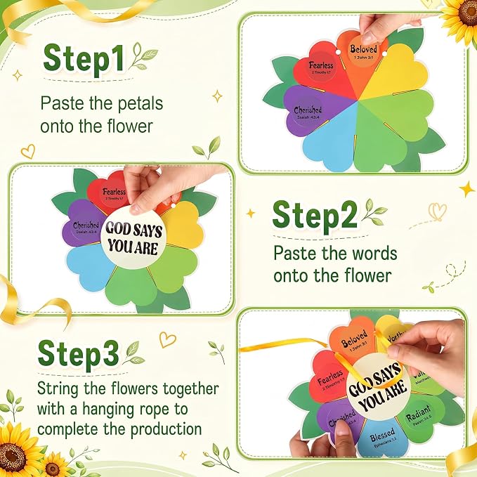 Capoda 28 Sets Sunday School Crafts for Kids God Says You are Sunflower Crafts DIY Christian Religious Sunflower Gifts for Kids Sunday School VBS Classroom Church Activity Supplies(Rainbow,Vivid)