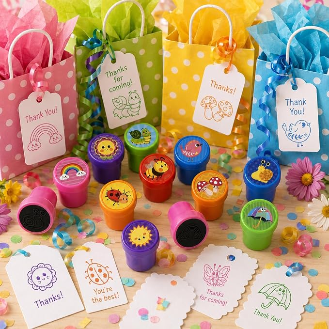 Cinrobiye 24 Pcs Insect Stampers Party Favor Set, Cute Bug Stamps for Kids Birthday Party, Classroom Rewards, Educational Learning Toys, Goody Bag Fillers, Nature Themed Party Supplies