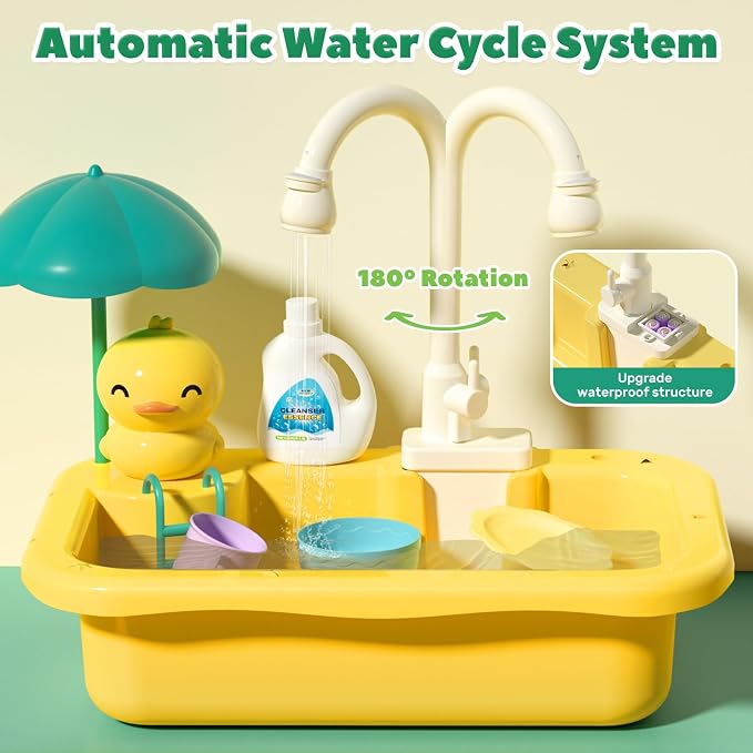 CUTE STONE Play Sink with Running Water, Kitchen Sink Toys for Pretend Play | Play Food, Kitchen Utensils, Pool Floating Toy for Fishing Game, Children Electric Dishwasher Toy Gift for Kids Boys Girls