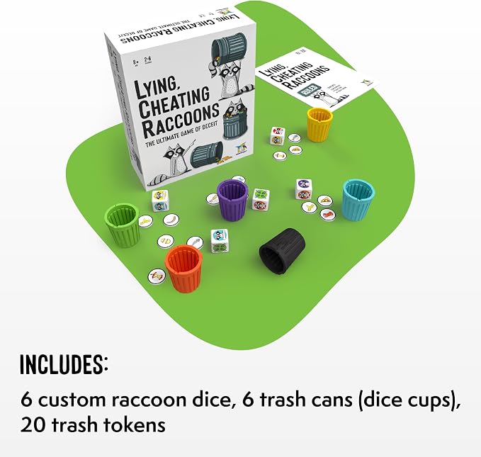 Lying, Cheating Raccoons – The Ultimate Bluffing Dice Game for 2-6 Players, Ages 8+ – Family Fun!