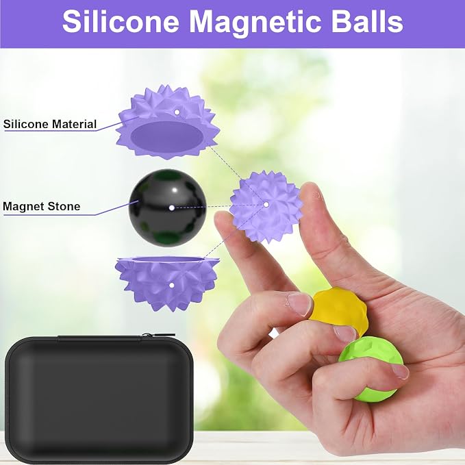 BUSOHA Silicone Magnetic Fidget Balls - 8 Pack Fidget Toys for Adult | Four Unique Textures Sensory Support,Quiet and Silent Stress Relief,Lightweight,Office,Travel,Anxiety,ADHD,Colorful