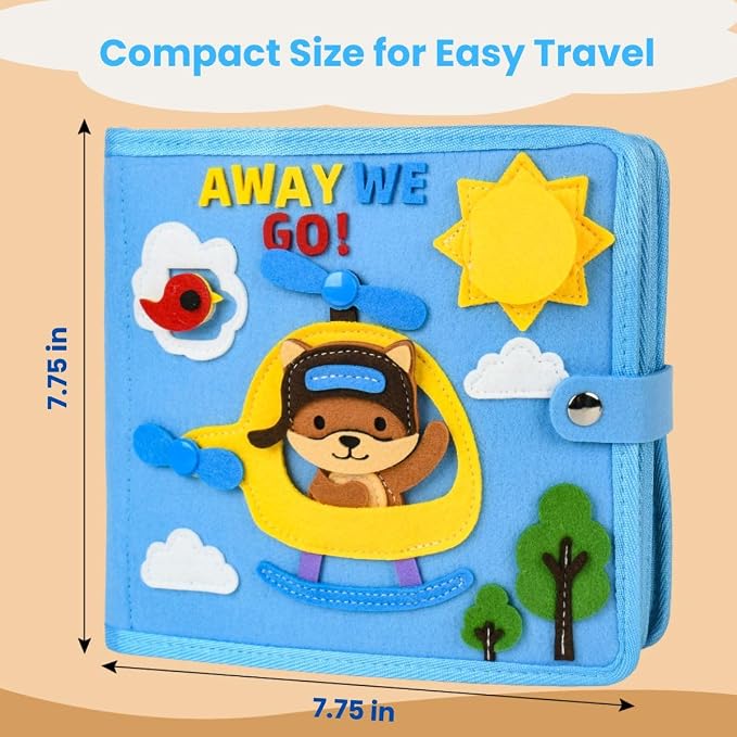Busy Book for Toddlers 1–3 – Montessori Busy Board & Educational Toys for 2 Year Old – Away We Go Travel Activity Book