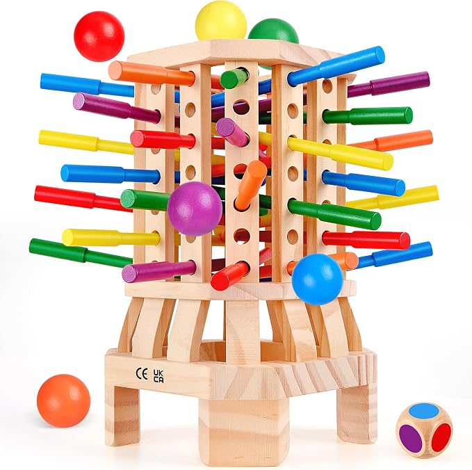 Montessori Wooden Board Game, Colorful Sticks & Ball Drop Games for Kids, Fine Motor Skills & Math Learning Toy for 3 4 5 6 Year Old, 2-6 Player Family Travel Game, Birthday Gift for Boys Girls Age 3+