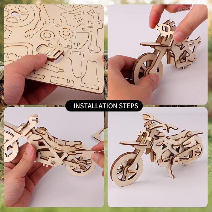 calary 3D Wooden Puzzle Simulation Animal Dinosaur Assembly DIY Model Toy for Kids and Adults,Set of 6