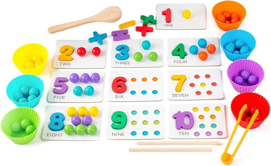 Fine Motor Toys，Wooden Peg Board Bead Game for Toddlers - Rainbow Stacking, Color Sorting & Counting Toys | Fine Motor Skills Development | Math Learning Games for 3 4 5 Years Old