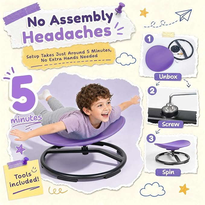 Pterying 21" L × 19" W Large Size Spinning Chair for Autistic Kids, Ages 3+ | Autism Sensory Products, Sensory Toys Gifts for Kids with Autism & ADHD, Training Body Coordination, Purple