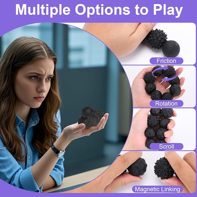 BUSOHA Silicone Magnetic Fidget Balls - 4 Pack Fidget Toys for Adult | Four Unique Textures Sensory Support,Quiet and Silent Stress Relief,Lightweight,Office,Travel,Autism,Anxiety,ADHD