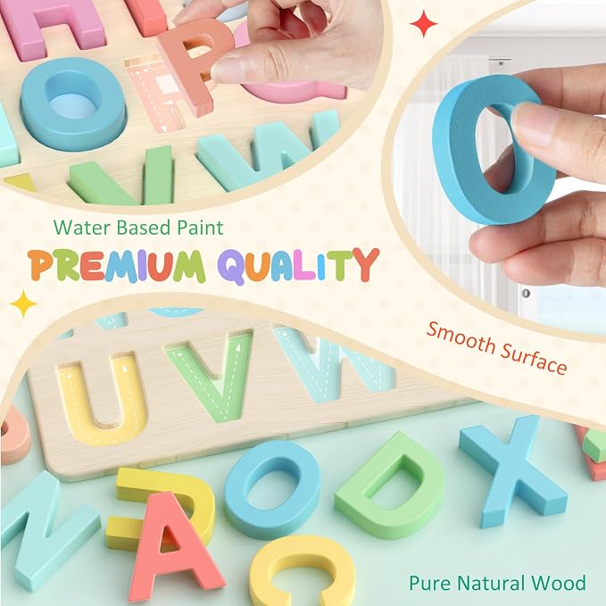 Zeoddler Alphabet Puzzles, ABC Shape Puzzles for Kids, Educational Toys for Toddlers, Preschool Learning Activities, Gift for Girls Boys
