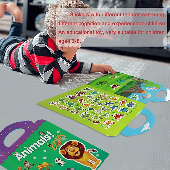 Reusable Sticker Books for Kids, 4 Sets Travel Removable Toddler Sticker Books for 3 4 5 Year Old Girls Boys - Vehicle, Space,Dinosaur & Zoo Animal