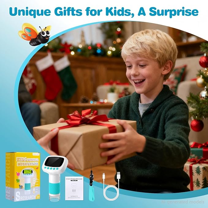 Pocket Kids Microscope for Over 3 Years Old, 1000X Handheld Microscope for Kids w/2''IPS Digital, Photo Video Mini Portable Microscopes, Science Edu Digiscope,Christmas Birthday Gifts for Kids