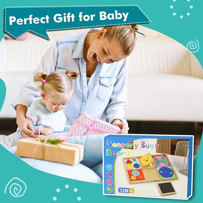 Ancaixin 6-in-1 Montessori Busy Board for 1 Year Old, Magnetic Sensory Toys | Wooden Activity Busy Board for 12+ Months Baby, Fine Motor Skills Toys for Boys & Girls, Birthday Gifts 1 2 3