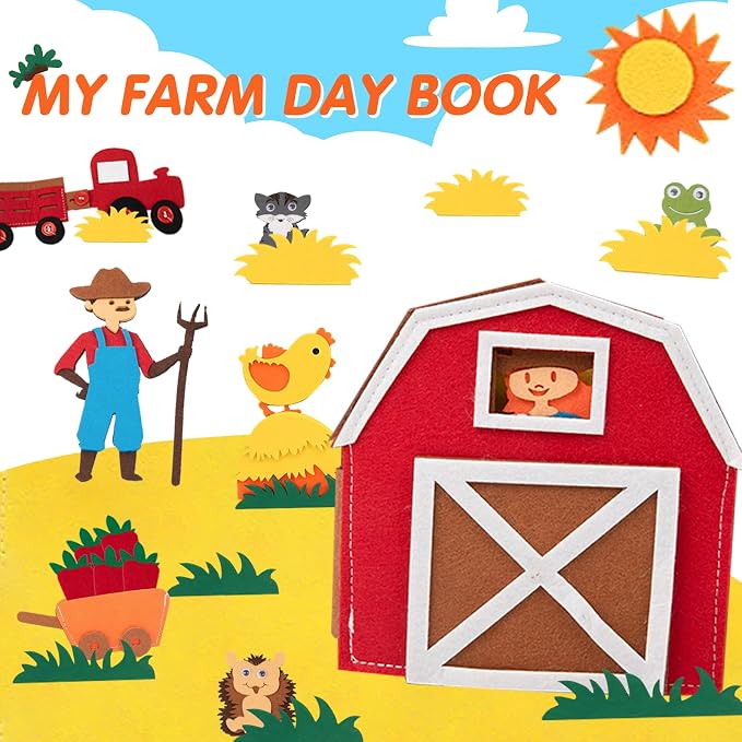 Montessori Farm Busy Book for Toddlers,Montessori Toy for 3 4 5 Years Old Boy Girl-Busy Quiet Book with Life Skills, Color Sorting, Counting Number, Autism Sensory Toy for Airplane Travel
